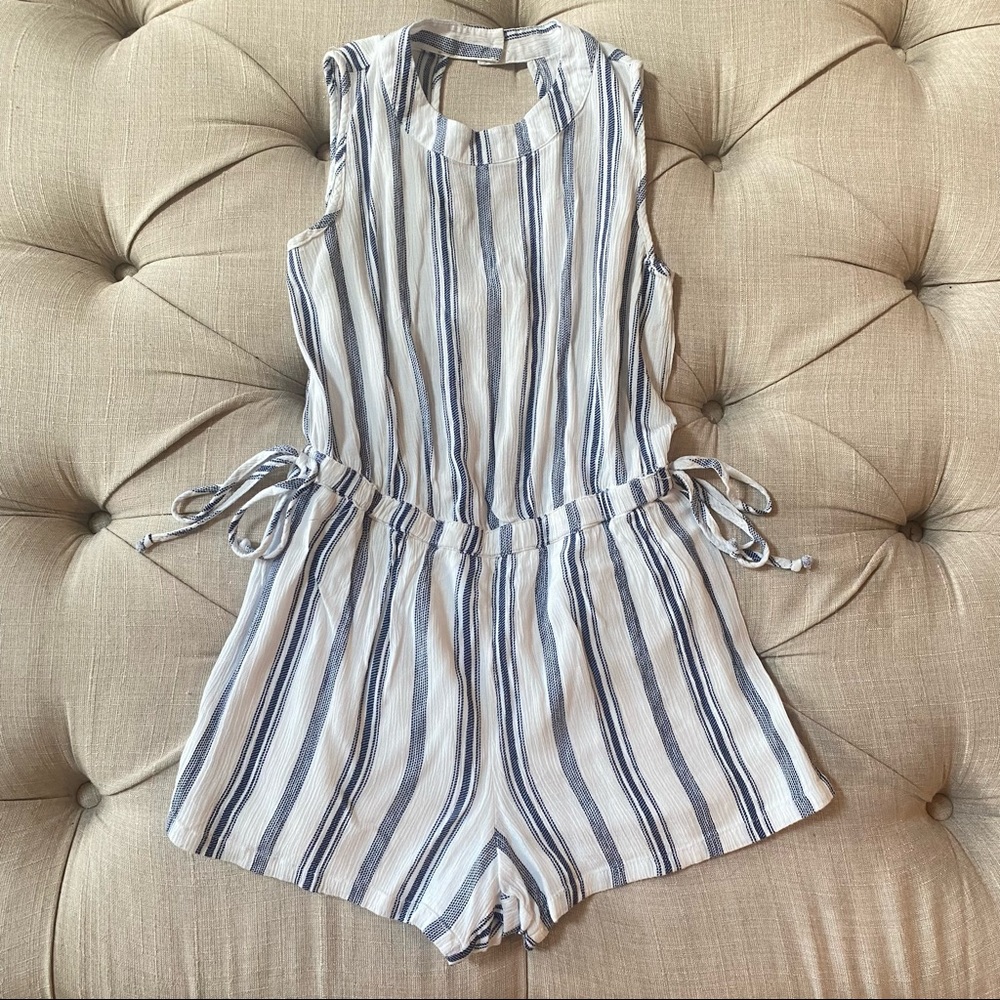Mimi Chica White Navy Striped Romper